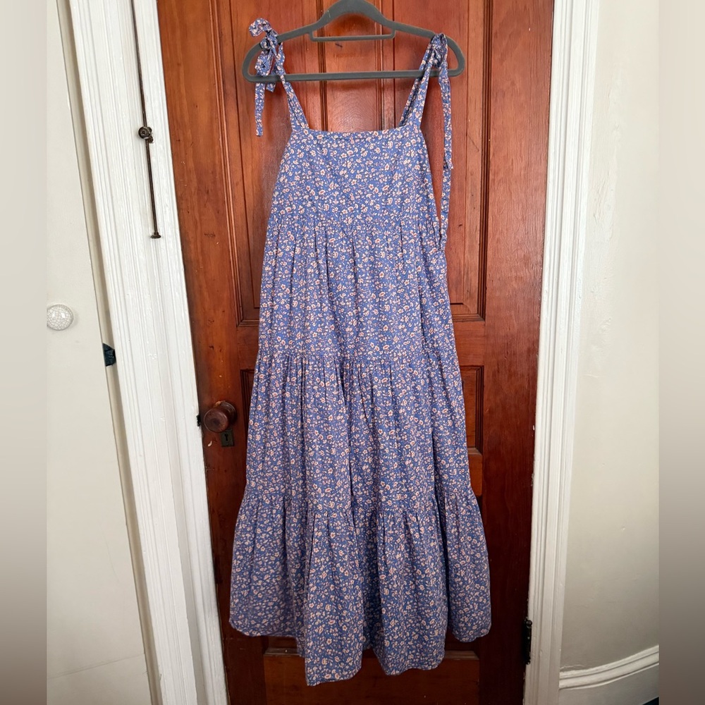 Madewell Cottagecore Boho Floral Cornflower Blue Tiered Midi Dress sz S